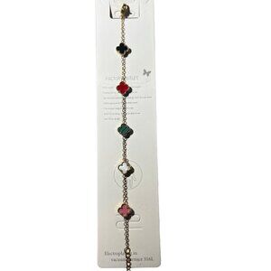 WOMENS GOLD PLATED MULTI COLOR  MINI IRISH SHAMROCK STAINLESS STEEL BRACELET